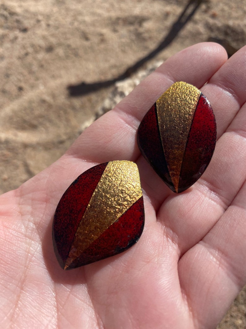 Vintage copper enamel clip on earrings
