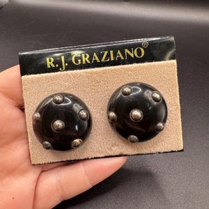 Vintage R.J. Graziano clipoorbellen zwart en zilver oude voorraad op kaart