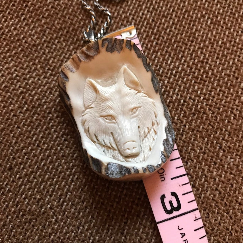 Wolf Necklace Carved Elk Horn Jewelry Wolf Pendant Etsy