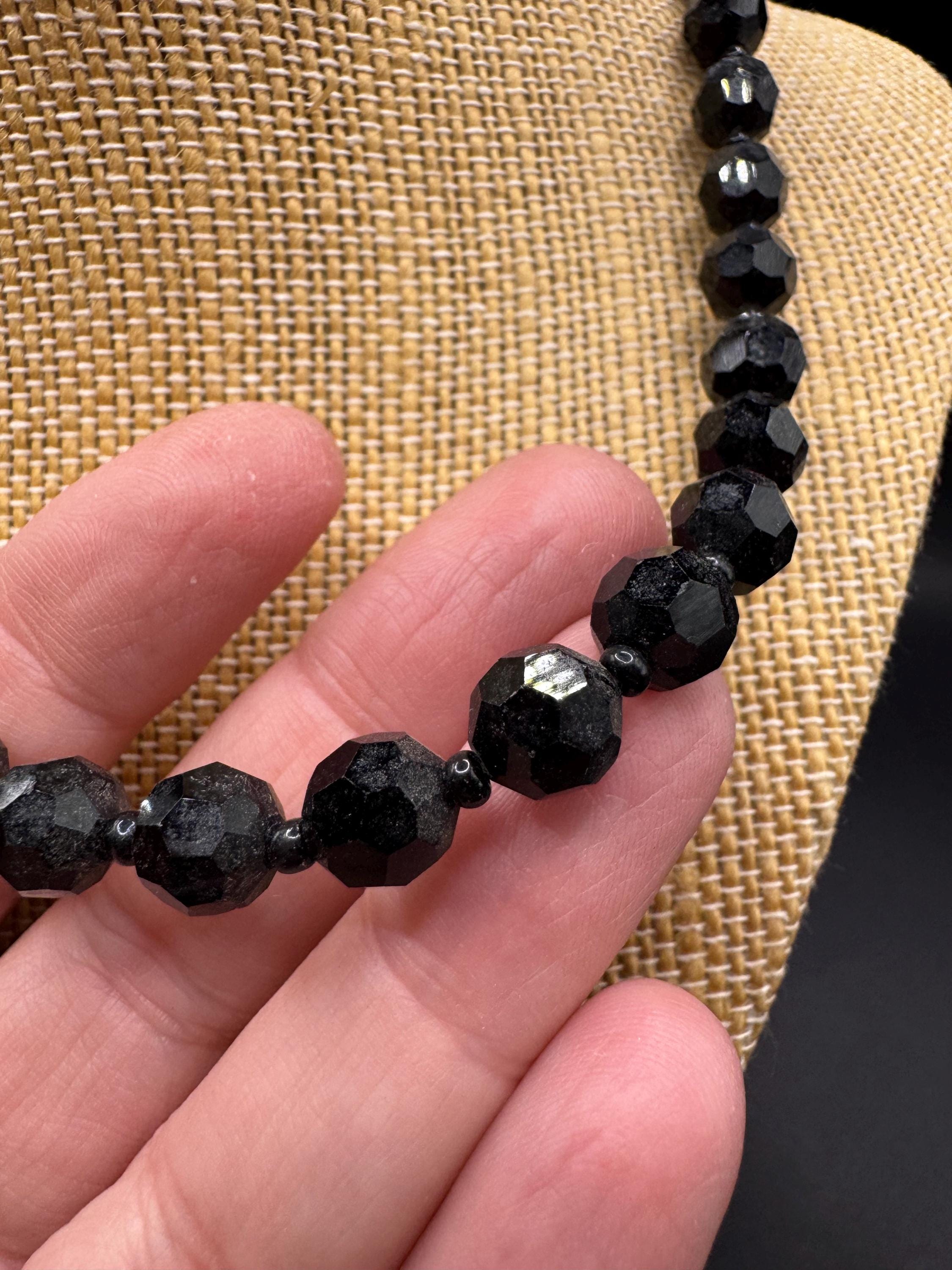Vintage Black Faceted Jet Glass Beaded Necklace - Etsy
