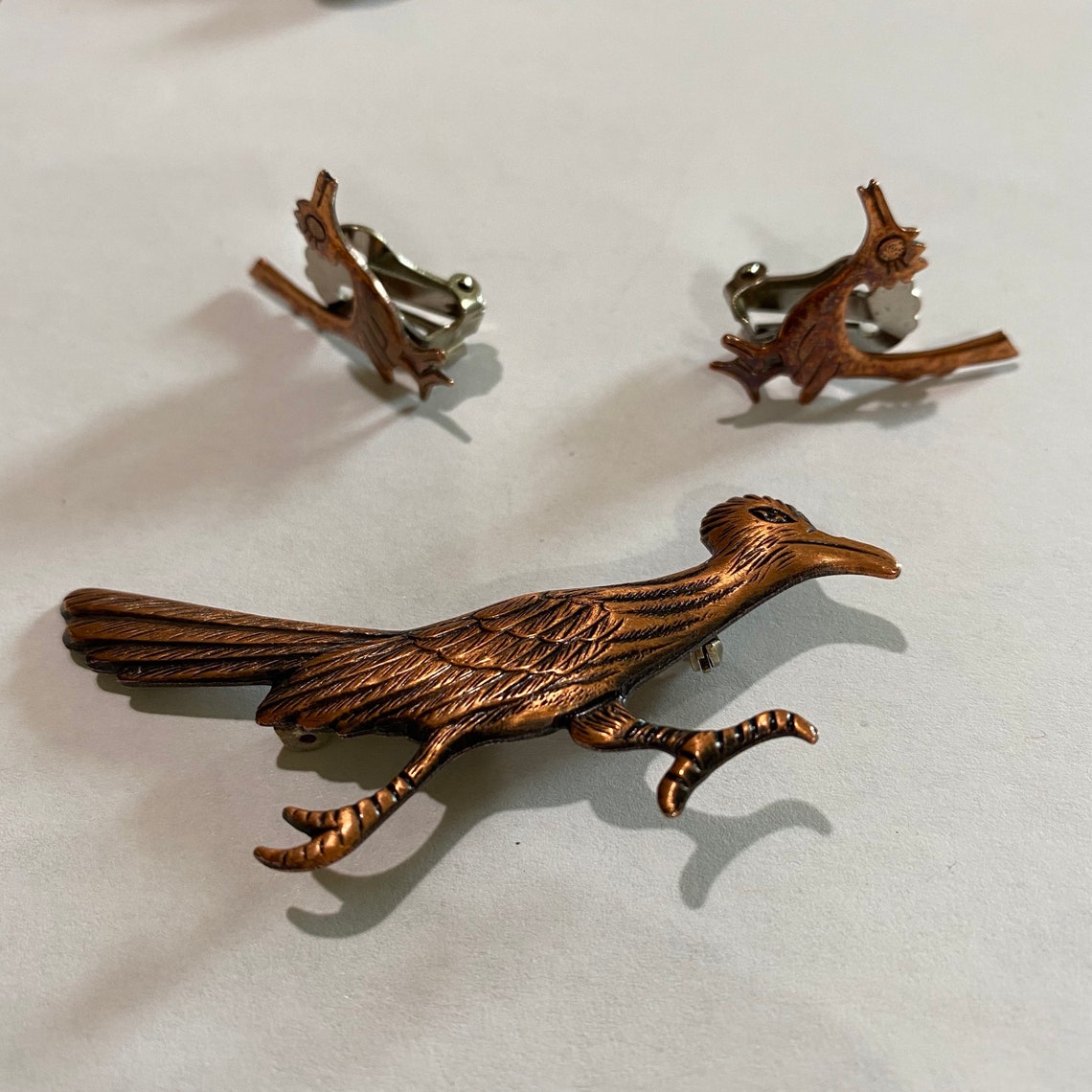 Vintage Cooper Roadrunner Earrings and Brooch Etsy