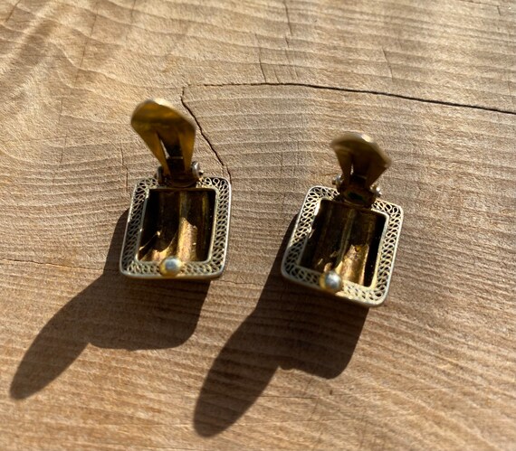 Vintage Gold Vermeil Enamel Clip on Earrings - image 2