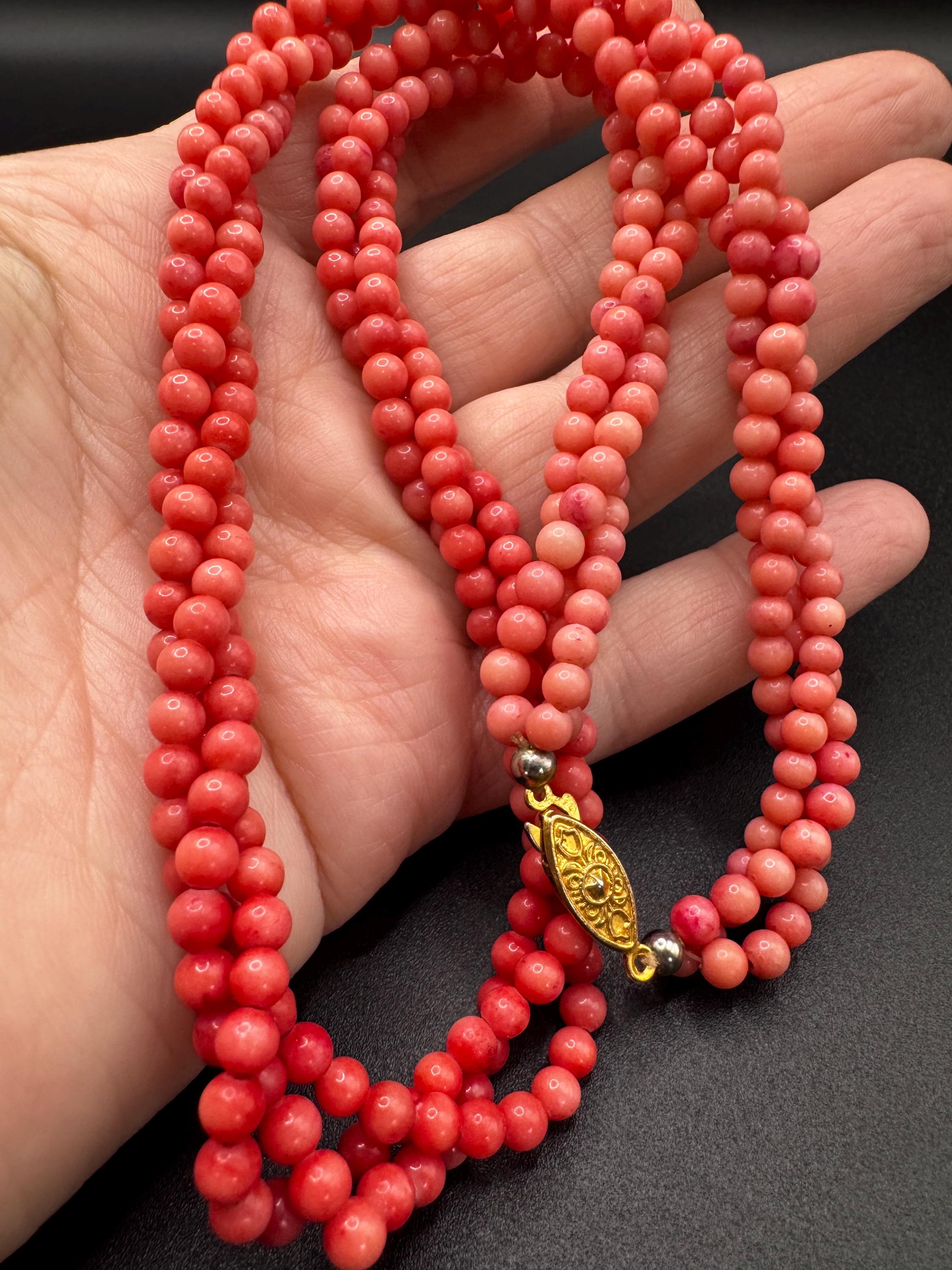 ヴィンテージ 3連 サーモン 地中海 コーラル ロープ ツイスト