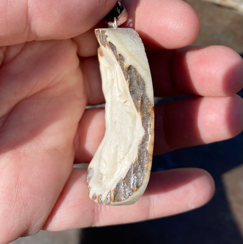 Wolf Necklace Carved Elk Horn Jewelry Wolf Pendant Etsy