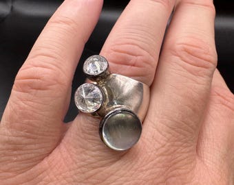 Bague ajustable vintage Lilly Barrack avec zircons cubiques et nacre 925