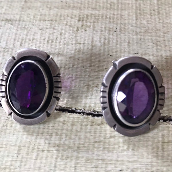 Navajo Amethyst Earrings , Native American Earrings , Sterling Silver Earrings