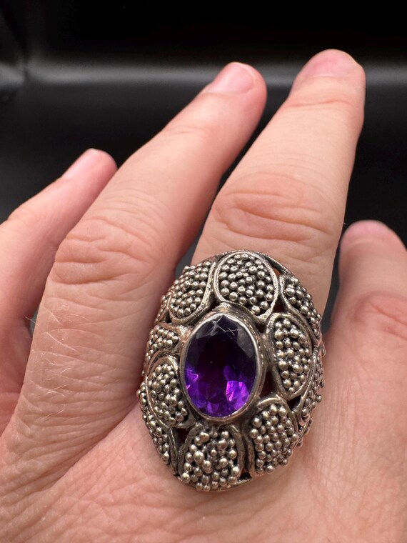 Chunky Sterling Silver Faceted Amethyst Ring View 3