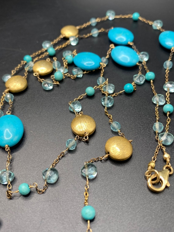 Beautiful Gold Vermeil Topaz and Turquoise Howlit… - image 1