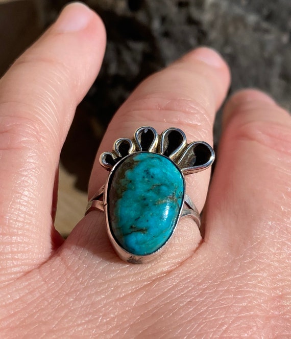 Vintage Turquoise Sterling Silver Ring - image 2