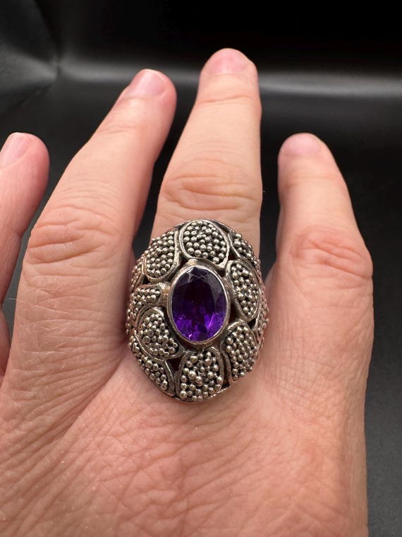 Chunky Sterling Silver Faceted Amethyst Ring