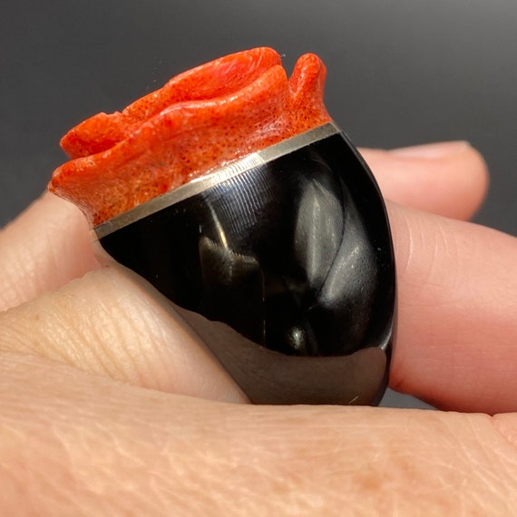 Carved Sponge Coral Sterling and Resin Ring - image 2