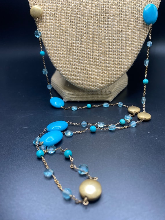 Beautiful Gold Vermeil Topaz and Turquoise Howlit… - image 2