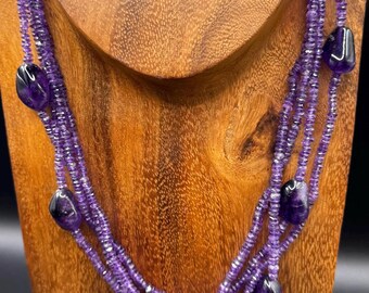 4 Strand Faceted Amethyst Beaded Necklace