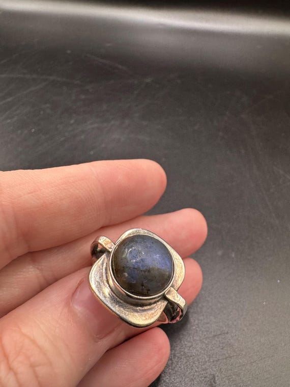 Rustic Handmade Labradorite Sterling Silver Ring View 3