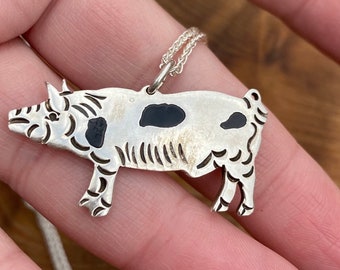 Vintage Taxco Pig Sterling Silver Necklace