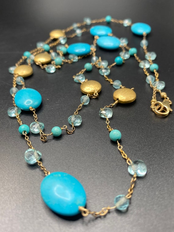 Beautiful Gold Vermeil Topaz and Turquoise Howlit… - image 5