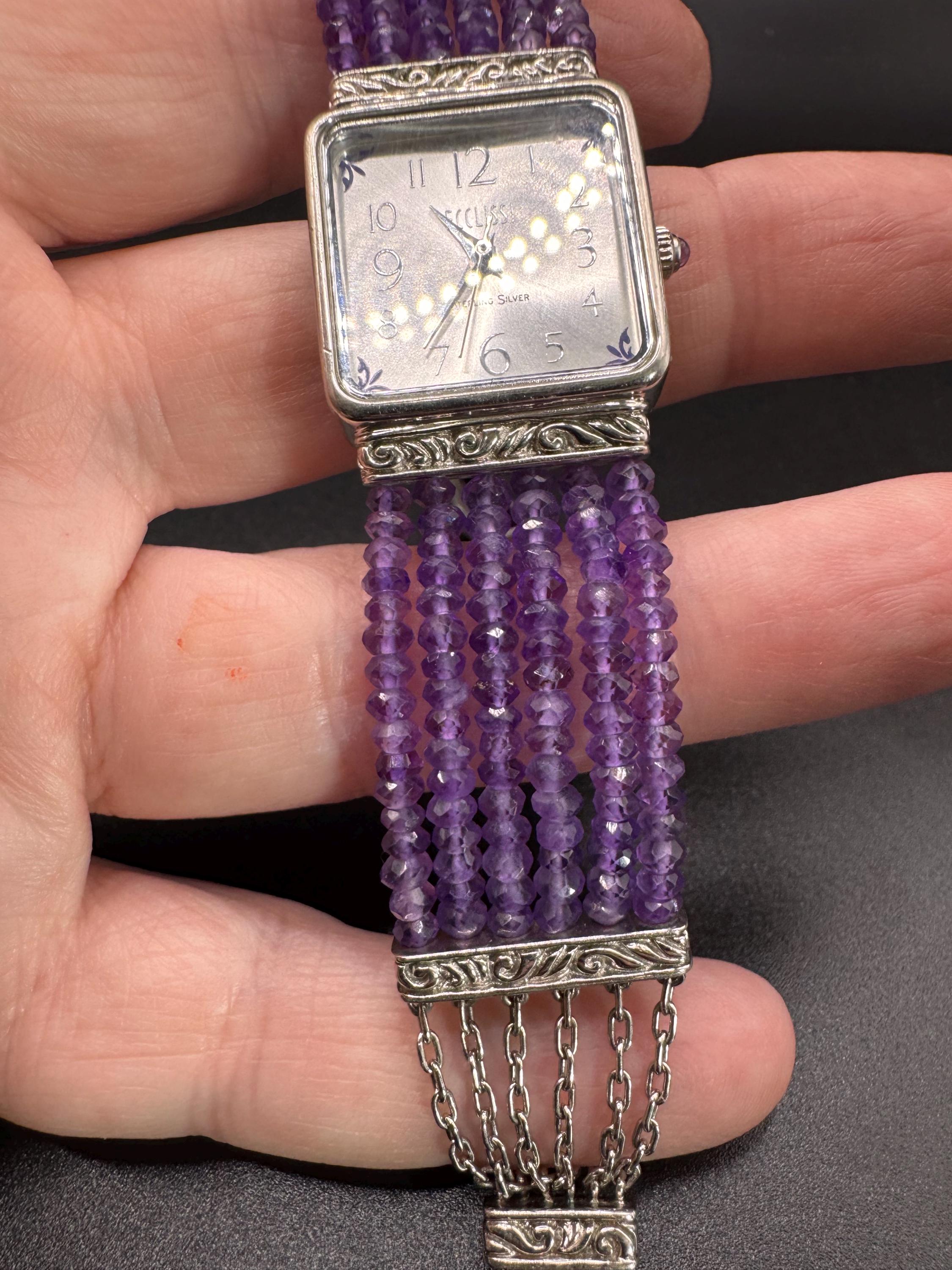 Ecclissi 925 Sterling and Beaded Faceted Amethyst Watch Ecclissi Sterling Silver Watch With a Beaded Faceted  main image 4