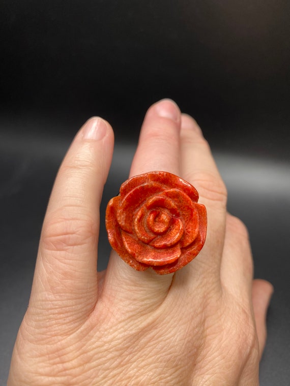 Carved Sponge Coral Sterling and Resin Ring - image 4