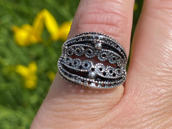 Vintage Filigree Adjustable Saddle Sterling Silve… - image 1