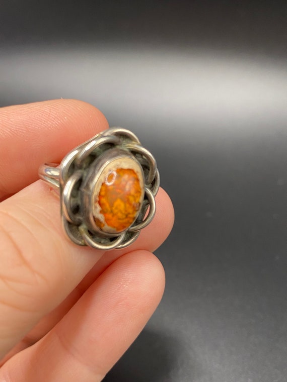 Vintage Mexican Fire Opal Sterling Silver Ring - image 6