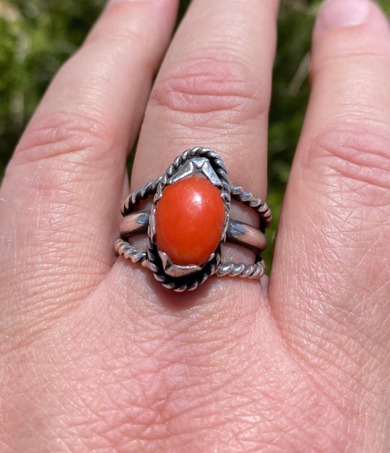 Rustic Mediterranean Coral Sterling Silver Ring