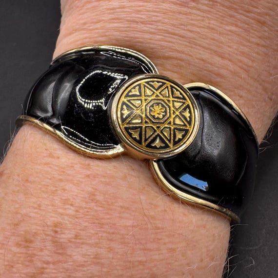 Anframa Damascene Black Enamel Handcrafted Clamper Bangle Bracelet