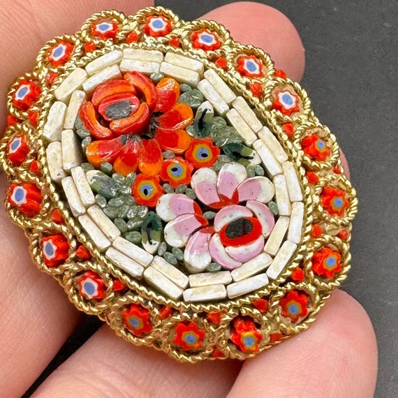 Vintage Italian Micro Mosaic Flower Brooch