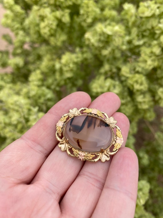 Vintage Gold Filled Agate Brooch - image 3