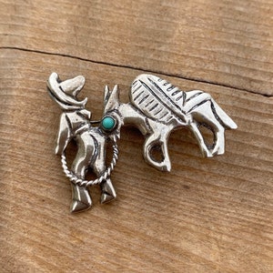 Vintage Turquoise Sterling Silver Donkey Brooch image 1