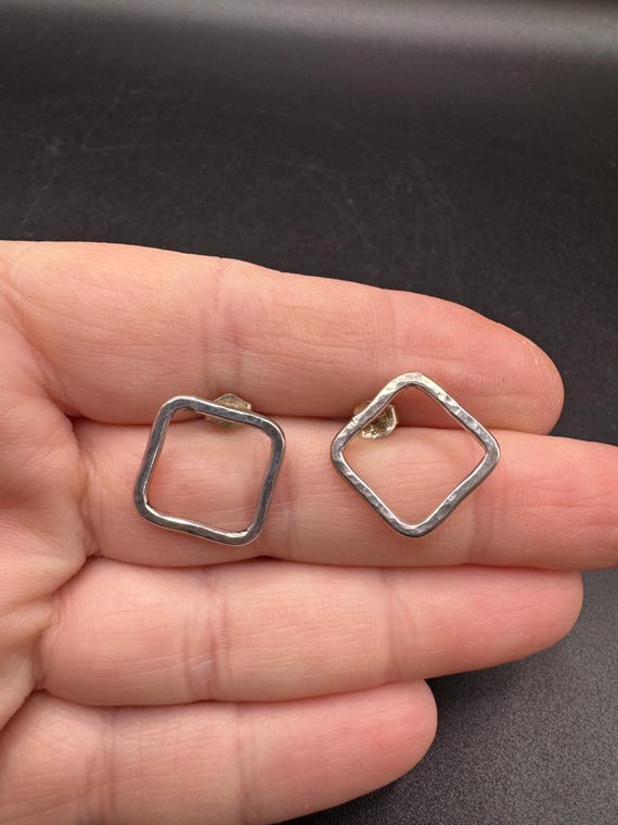 Hammered Sterling Silver Square Stud Earrings - image 1