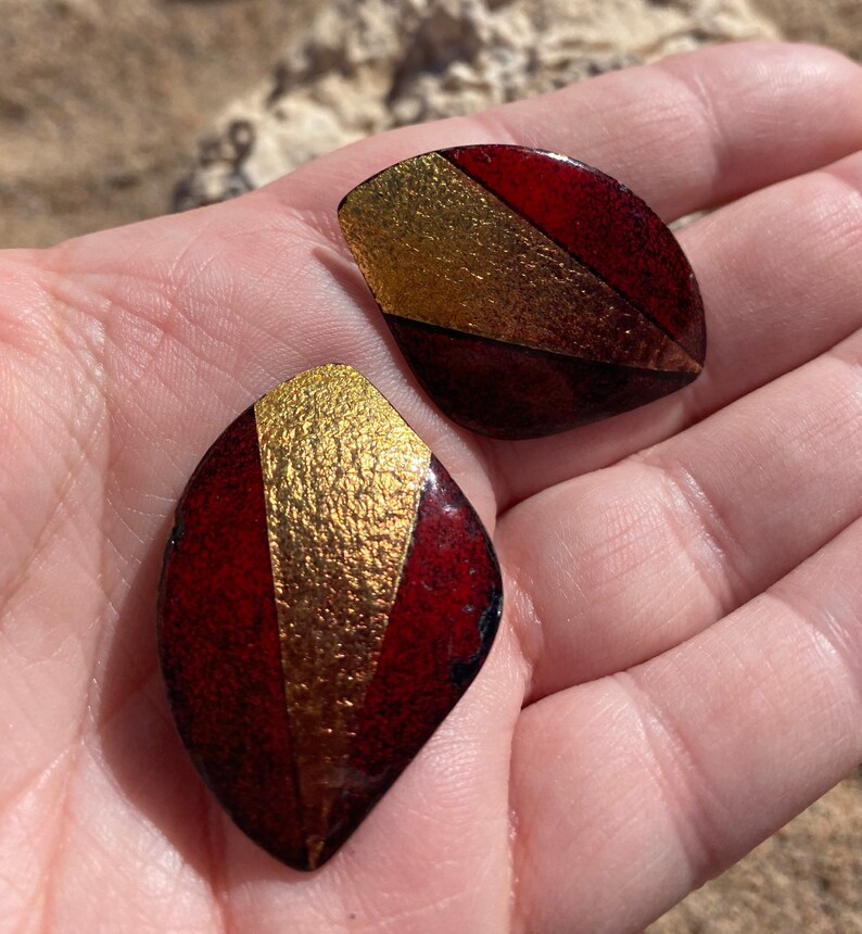 Vintage copper enamel clip on earrings