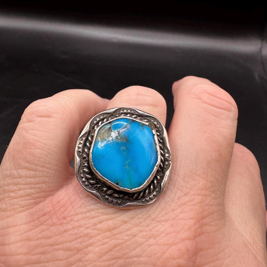 Vintage Native American Turquoise Sterling Silver Ring - Etsy