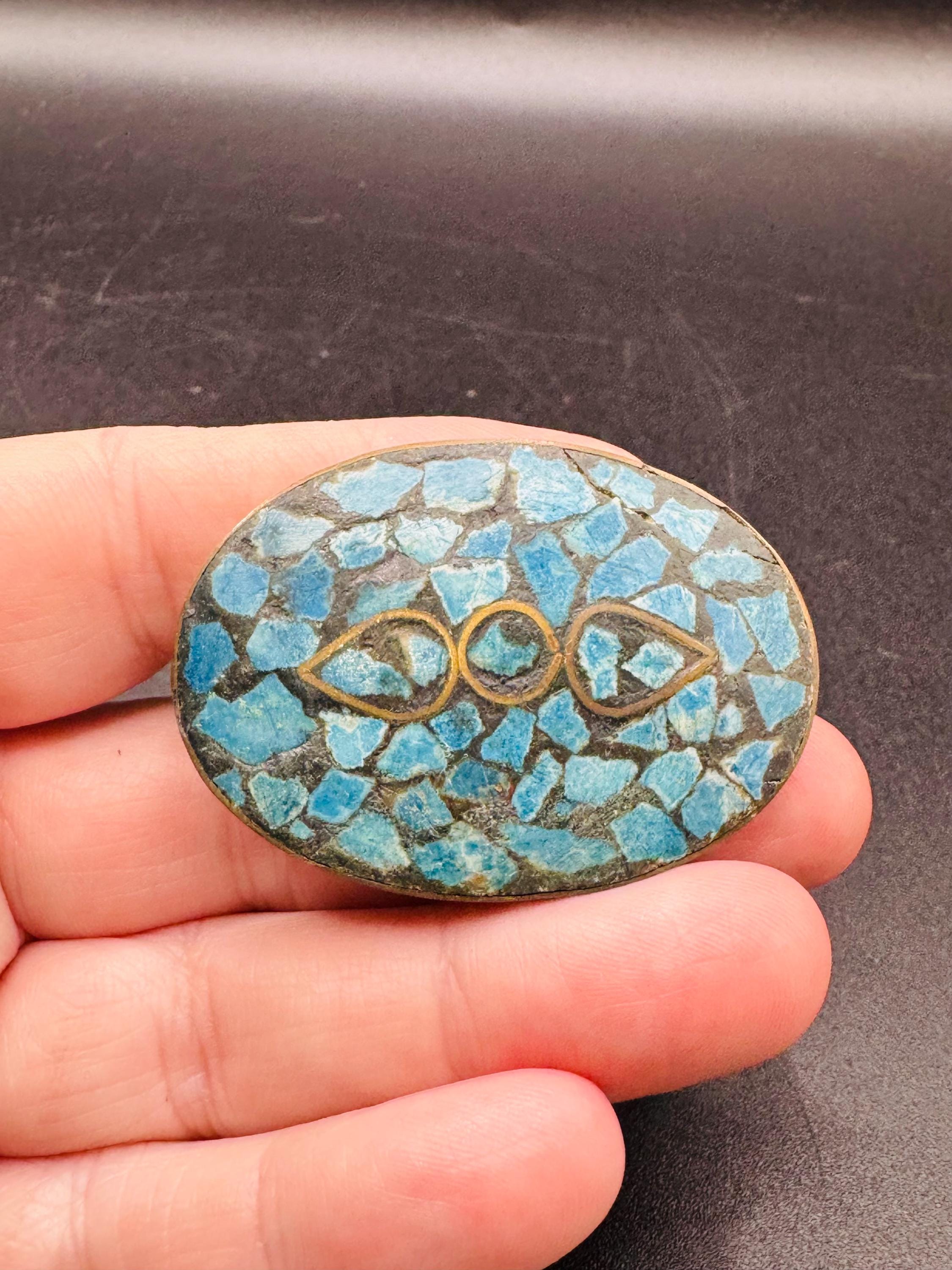 Antique India Inlaid Brass Turquoise Blue Stone Brooch C Clasp - Etsy