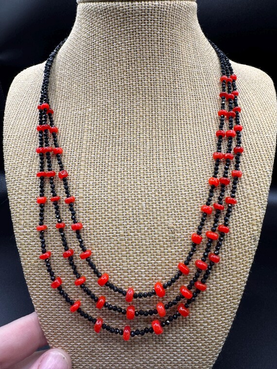 Triple Strand Faceted Spinel and Coral 925 Silver Necklace - Etsy 