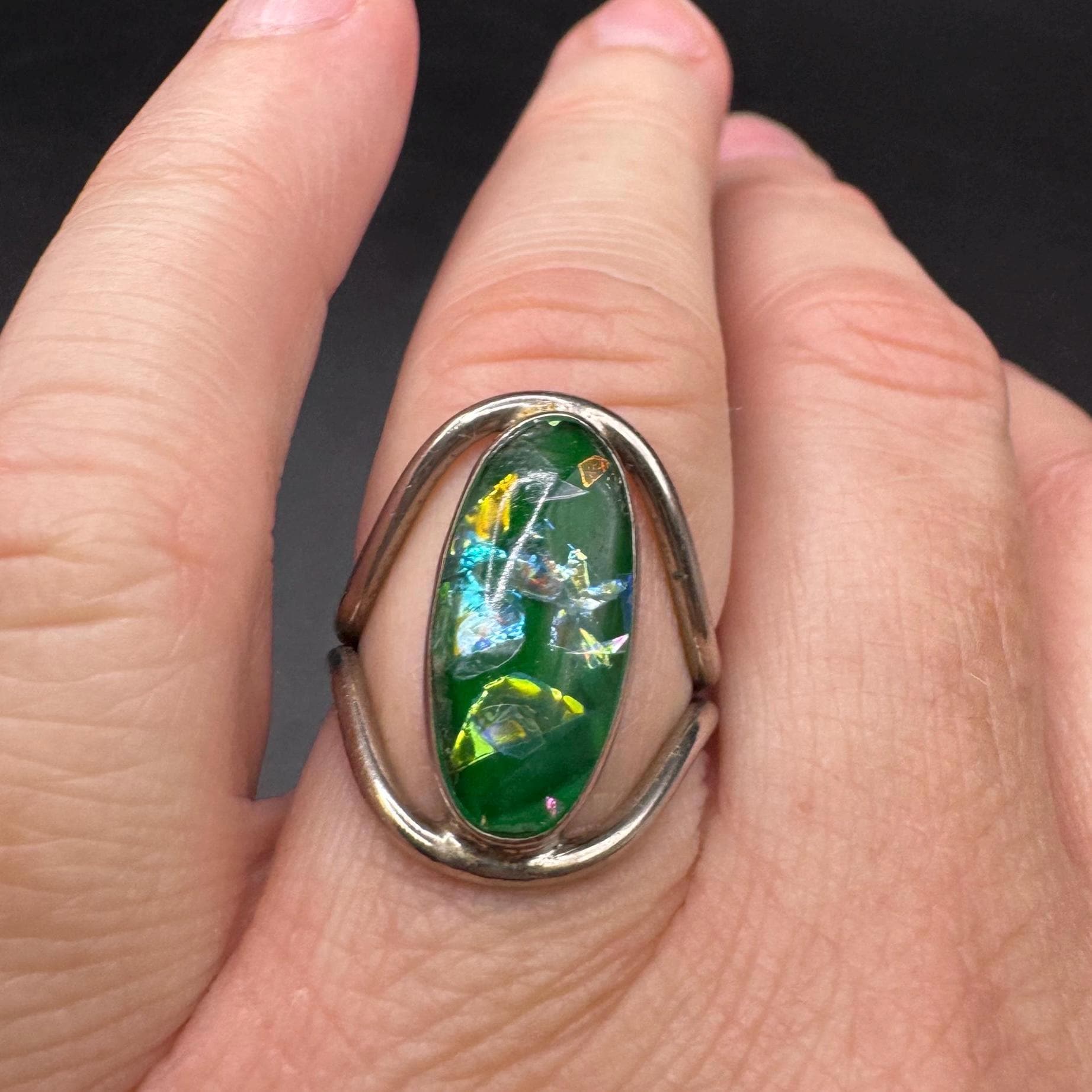 Vintage Mexican Silver Green Foil Art Glass Ring - Etsy