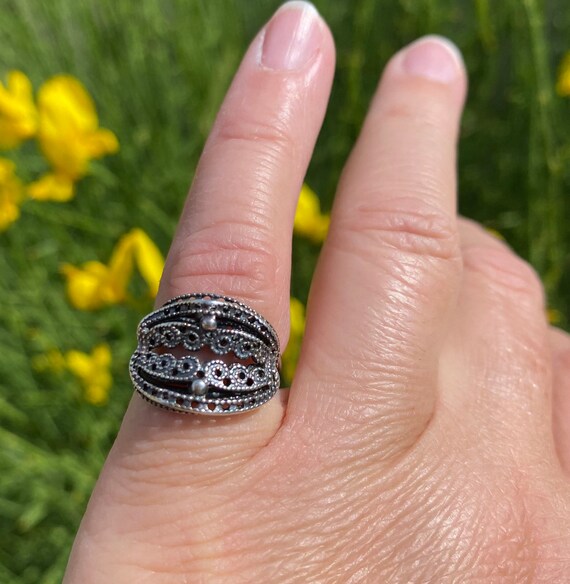 Vintage Filigree Adjustable Saddle Sterling Silve… - image 2