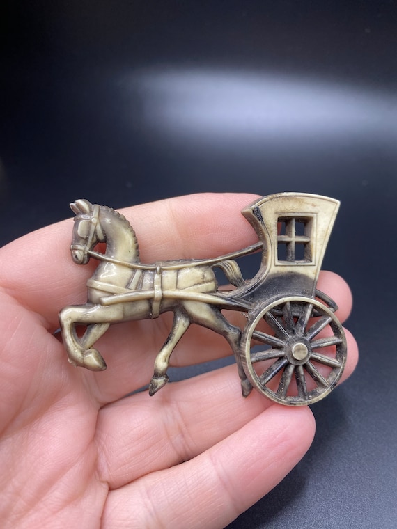 1940s Celluloid Horse and Cart Brooch