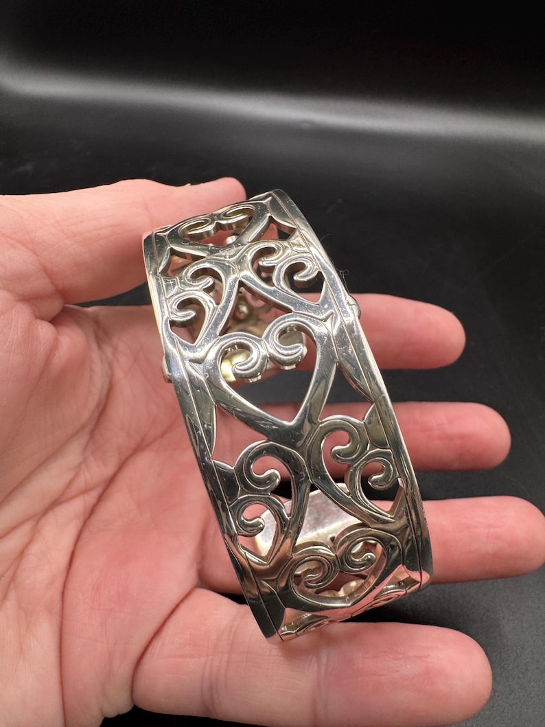 Brighton Christo Madrid Narrow Cuff Bracelet Silver plate heart design image 4