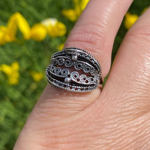 Vintage Filigree Adjustable Saddle Sterling Silve… - image 5