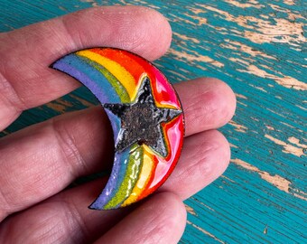 Broche Ancienne émaillée Croissant De Lune Alsace - Occasion, En Cuivre, Bon état