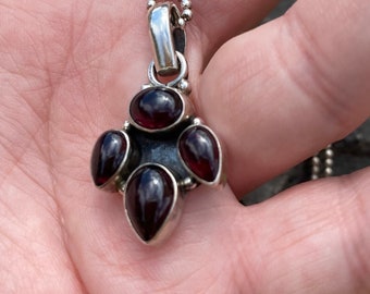 Vintage Boho Garnet Sterling Silver Necklace