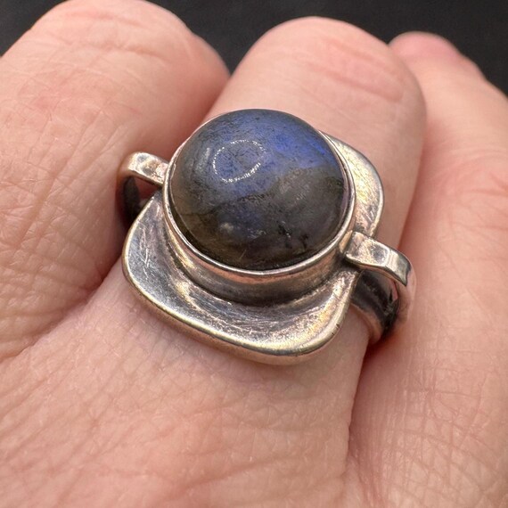 Rustic Handmade Labradorite Sterling Silver Ring View 5