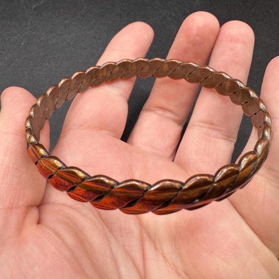 Vintage Solid Copper Braided Copper Bangle Bracel… - image 4