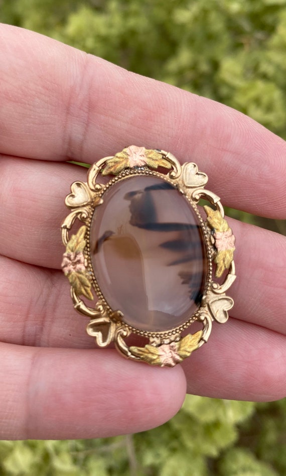 Vintage Gold Filled Agate Brooch - image 2