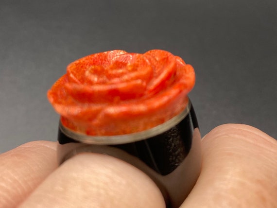 Carved Sponge Coral Sterling and Resin Ring - image 3