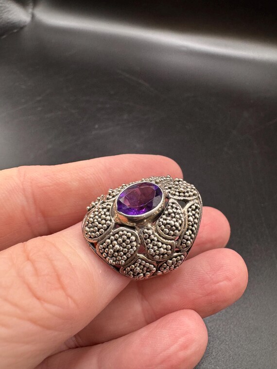Chunky Sterling Silver Faceted Amethyst Ring View 6