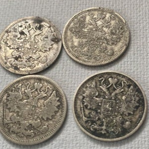 Russia, NICHOLAS II, set of four 15 Kopeks 1902,1906,1908,1912 antique silver coin