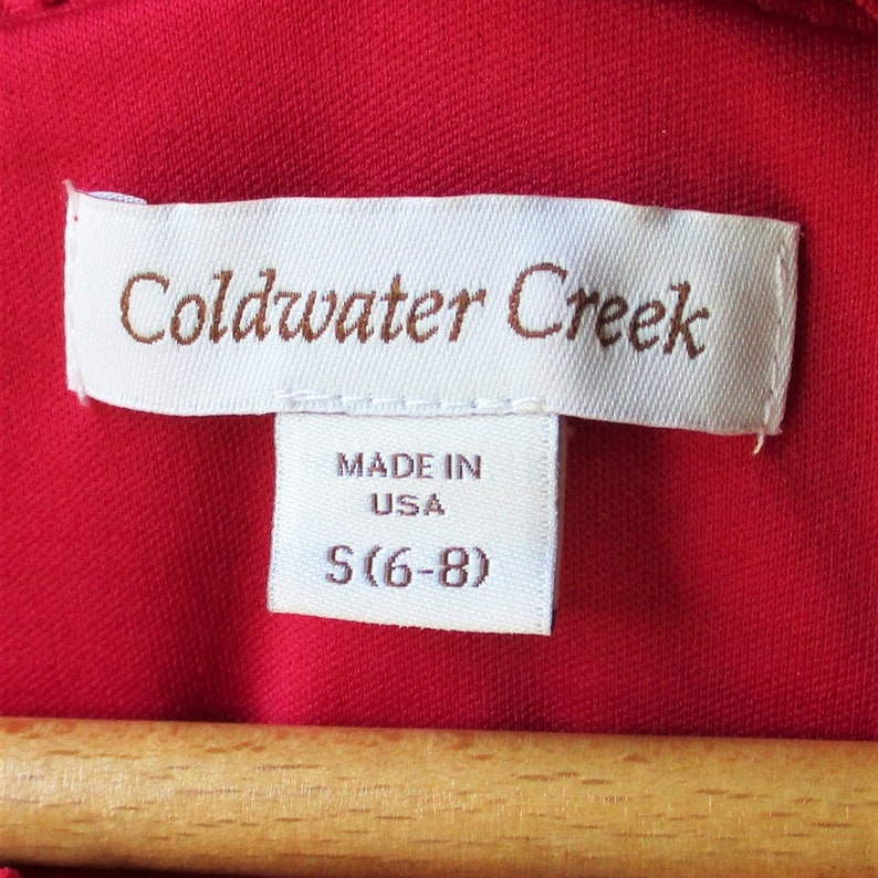 Coldwater Creek top S 6-8 red polyester spandex lined knit ruffles frills fancy