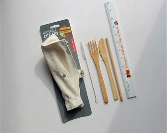 Kikkerland Reusable Cutlery bamboo with pouch