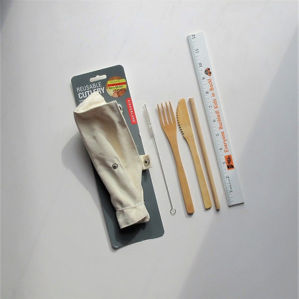 Kikkerland Reusable Cutlery bamboo with pouch